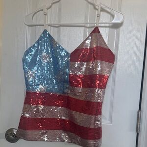 BiBi Sequin Patriotic Camisole - Red, Blue, Silver